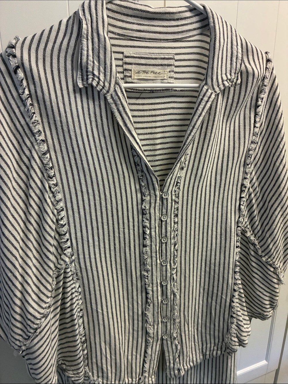 We The Free Striped Button-Front Top in White and Black